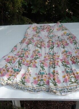 Bila White Tiered Skater Skirt with Pink & Yellow Floral Motif
